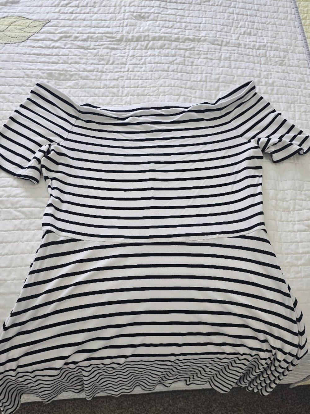 White House Black Market Black White Striped Fit & Flare Dress
